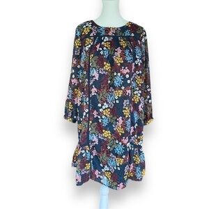 Ann Taylor Loft Floral Print Ruffle Hem Long Sleeve Mini Tunic Dress Size SP